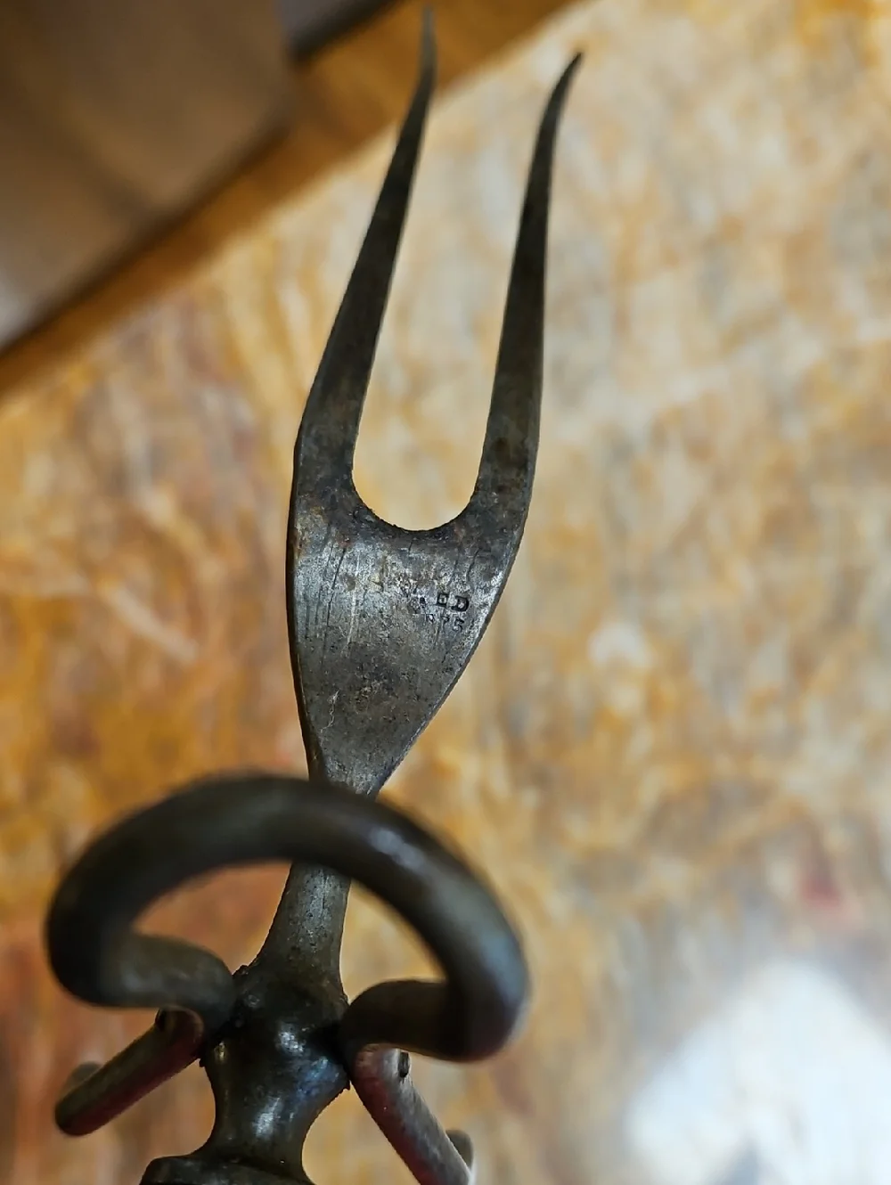Antique Antlet Horn Meat Carving Fork w/ Built In Stand